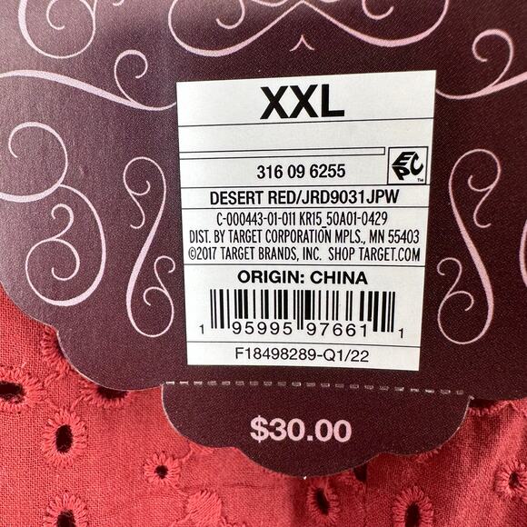 Knox Rose Eyelet Tank Dress W/Rust SZ XXL V-neck Flutter Sleeve Keyhole Neck Red - Picture 6 of 9